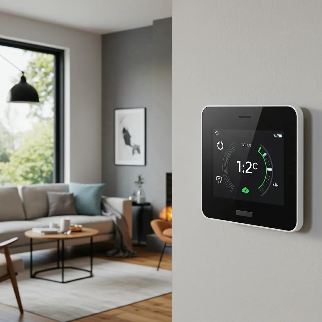 Smart thermostat in a modern home, illustrating its role in maximizing HVAC energy savings